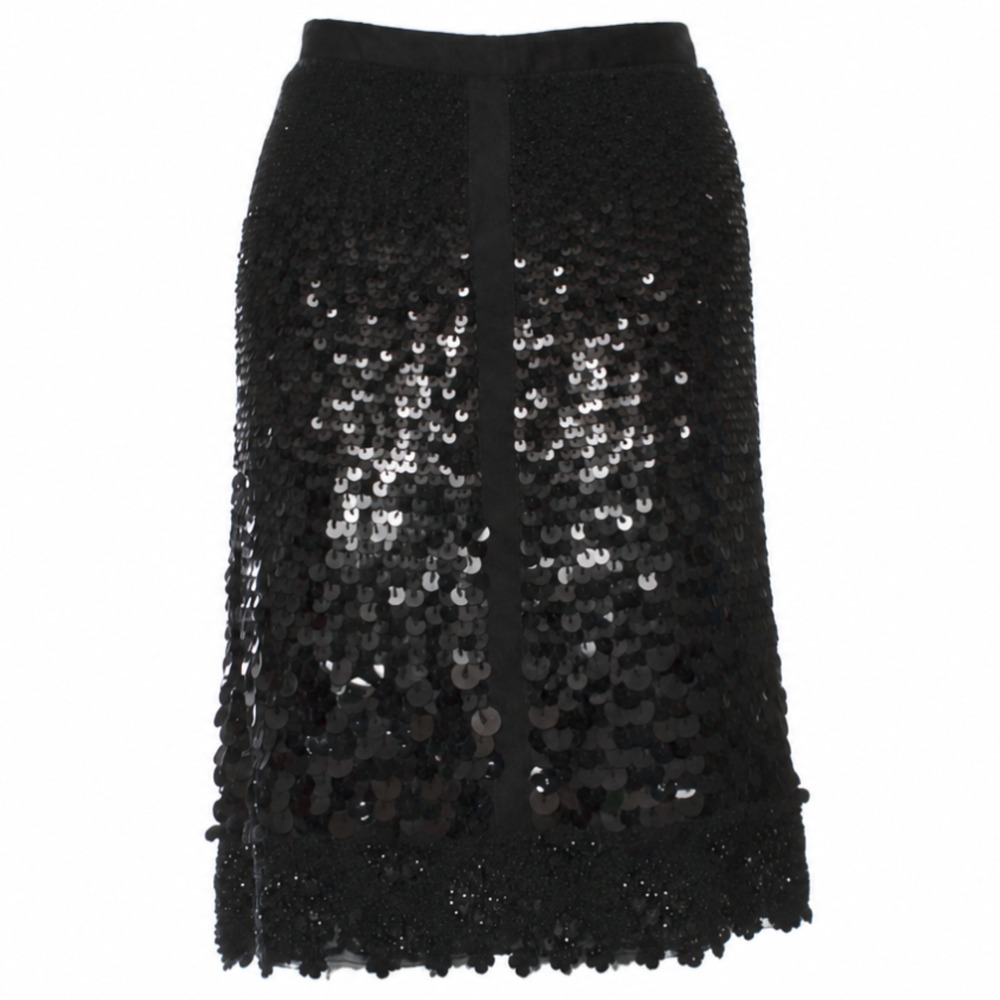 Prada Black Paillette Embellished Midi Skirt Size IT 44